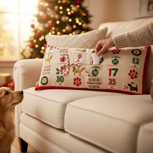 Doggie Advent Calendar Throw Pillow - Red and White